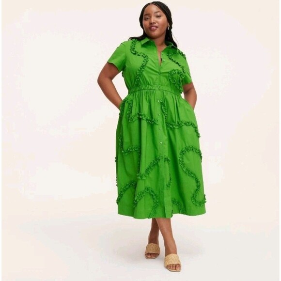 Kate Spade New York Green Ruffle Shirt Dress Medium M  Target Collaboration - Picture 2 of 8